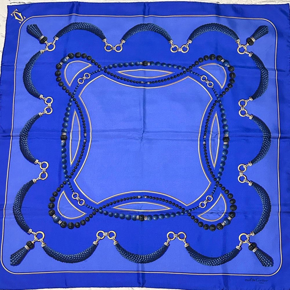 Cartier Blue Silk Scarf In Box With COA - Gorgeous EUC (32.5” x 32.5”) - Picture 3 of 8